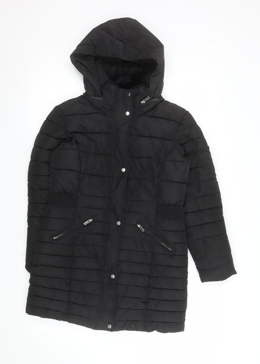 Next Girls Black 13 Years Puffer Coat Hooded Long Quilted Winter Jacket