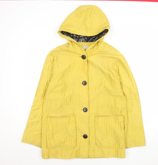 Hobbs Women’s Yellow Hooded Mid-Length Rain Coat Size 10 Cotton Blend