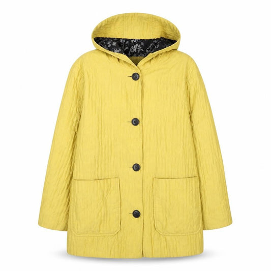 Hobbs Women’s Yellow Hooded Mid-Length Rain Coat Size 10 Cotton Blend