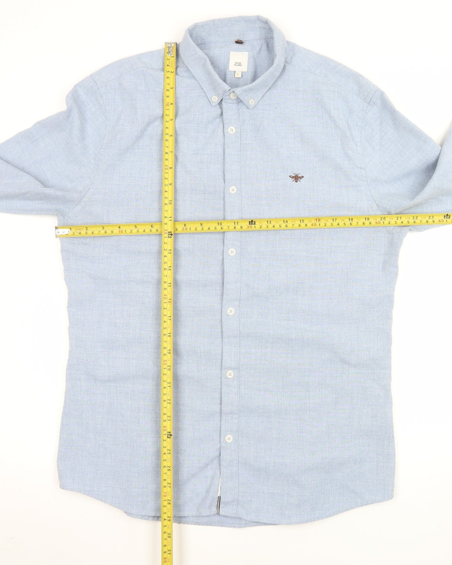 River Island Men's Blue Long Sleeve Button-Up Shirt L Classic Fit