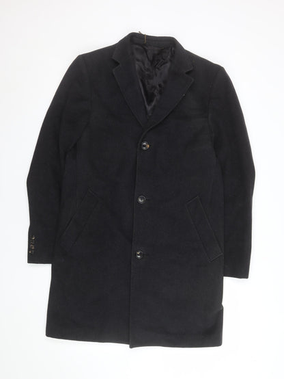 Austin Reed Men's Black Wool Blend Overcoat 38R Classic Winter Style