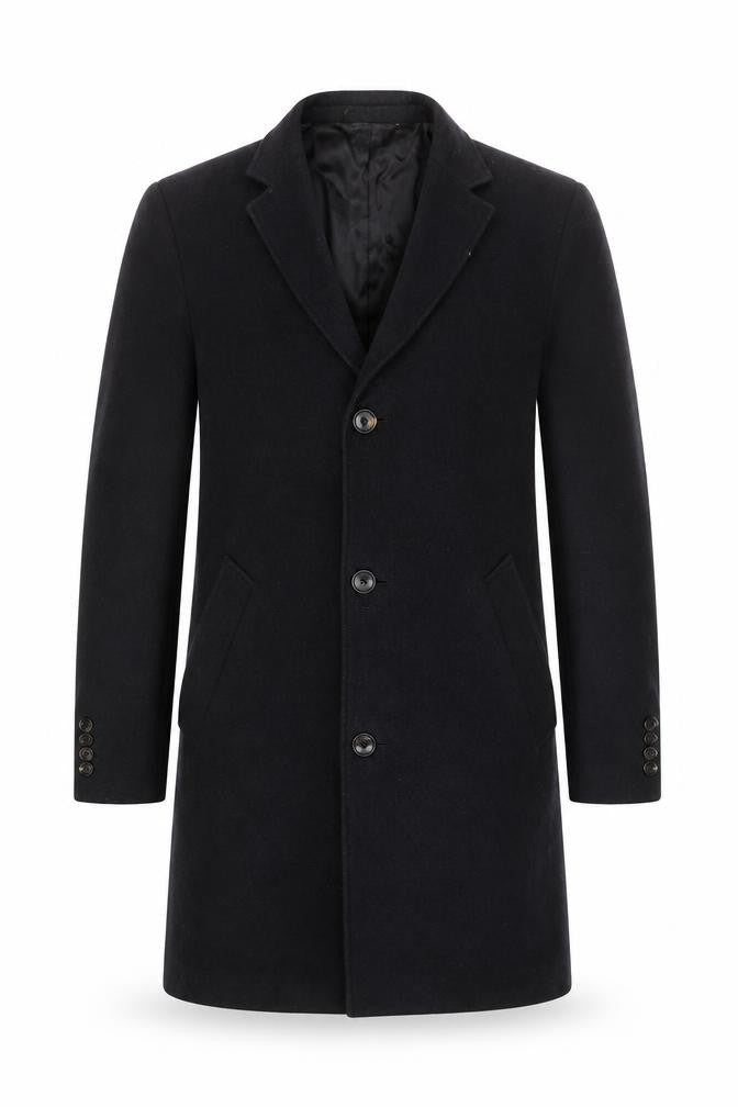 Austin Reed Men's Black Wool Blend Overcoat 38R Classic Winter Style