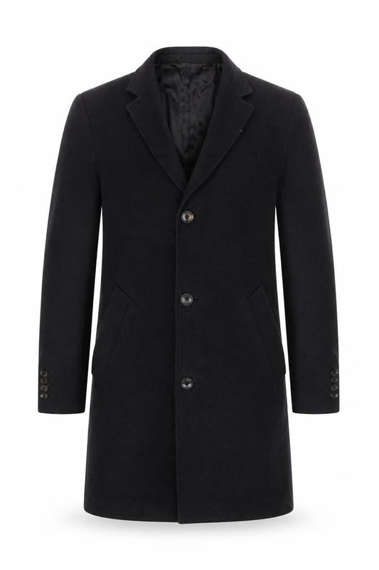 Austin Reed Men's Black Wool Blend Overcoat 38R Classic Winter Style
