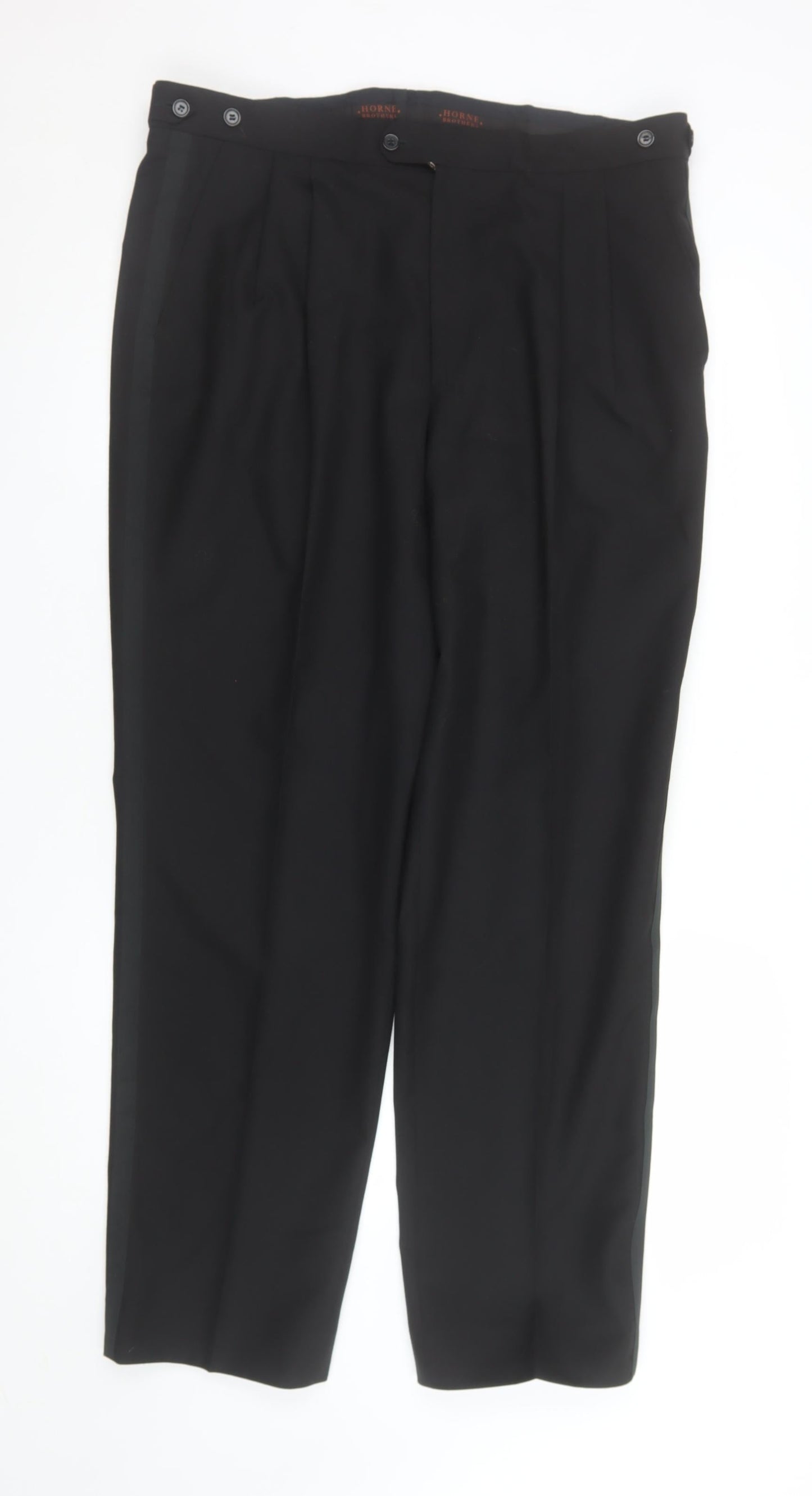 Horne Brothers Men's Black 36R Classic Wool Pleated Dress Trousers