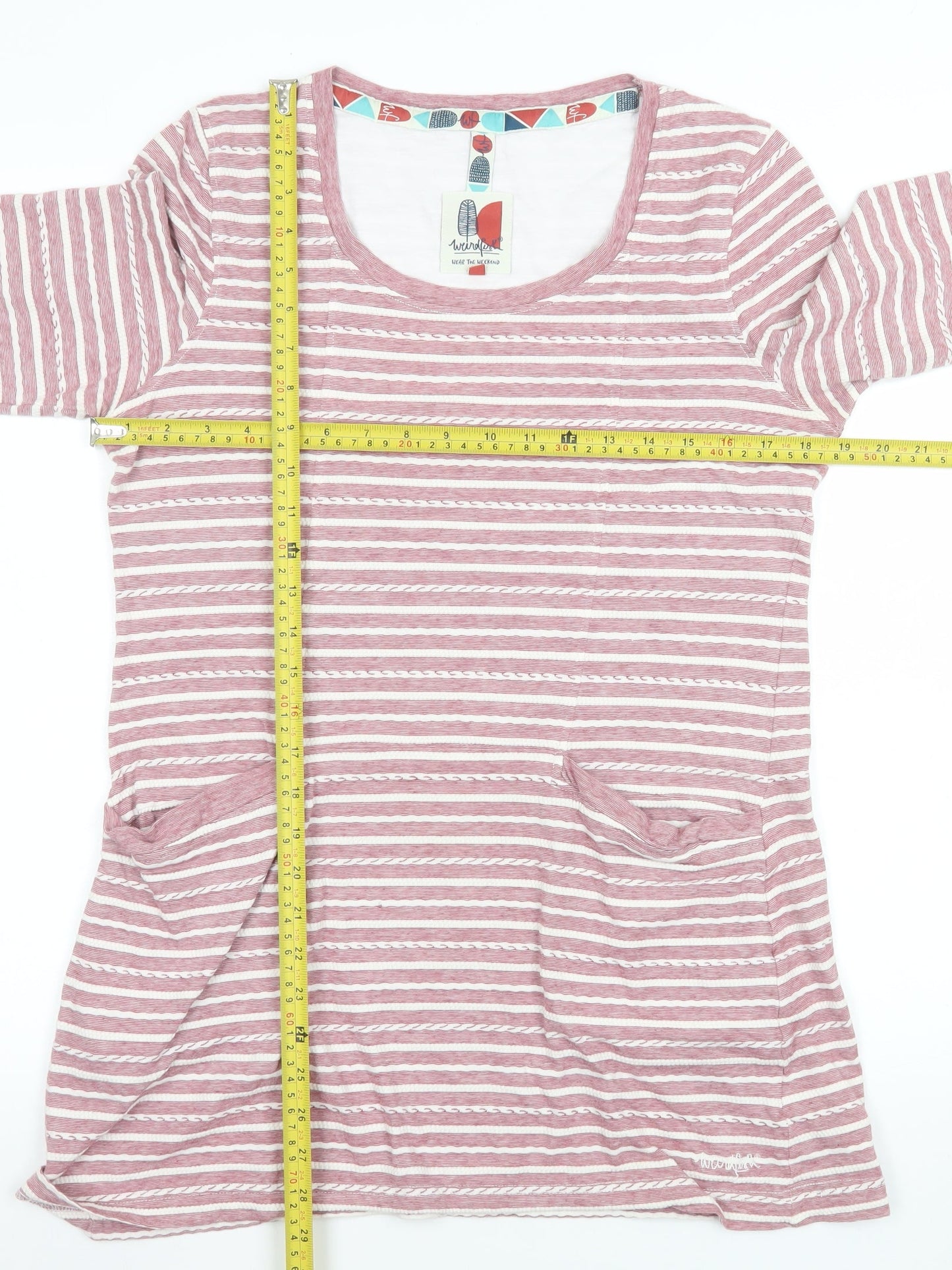 Weird Fish Women Pink Striped T-Shirt Dress Size 14 Casual