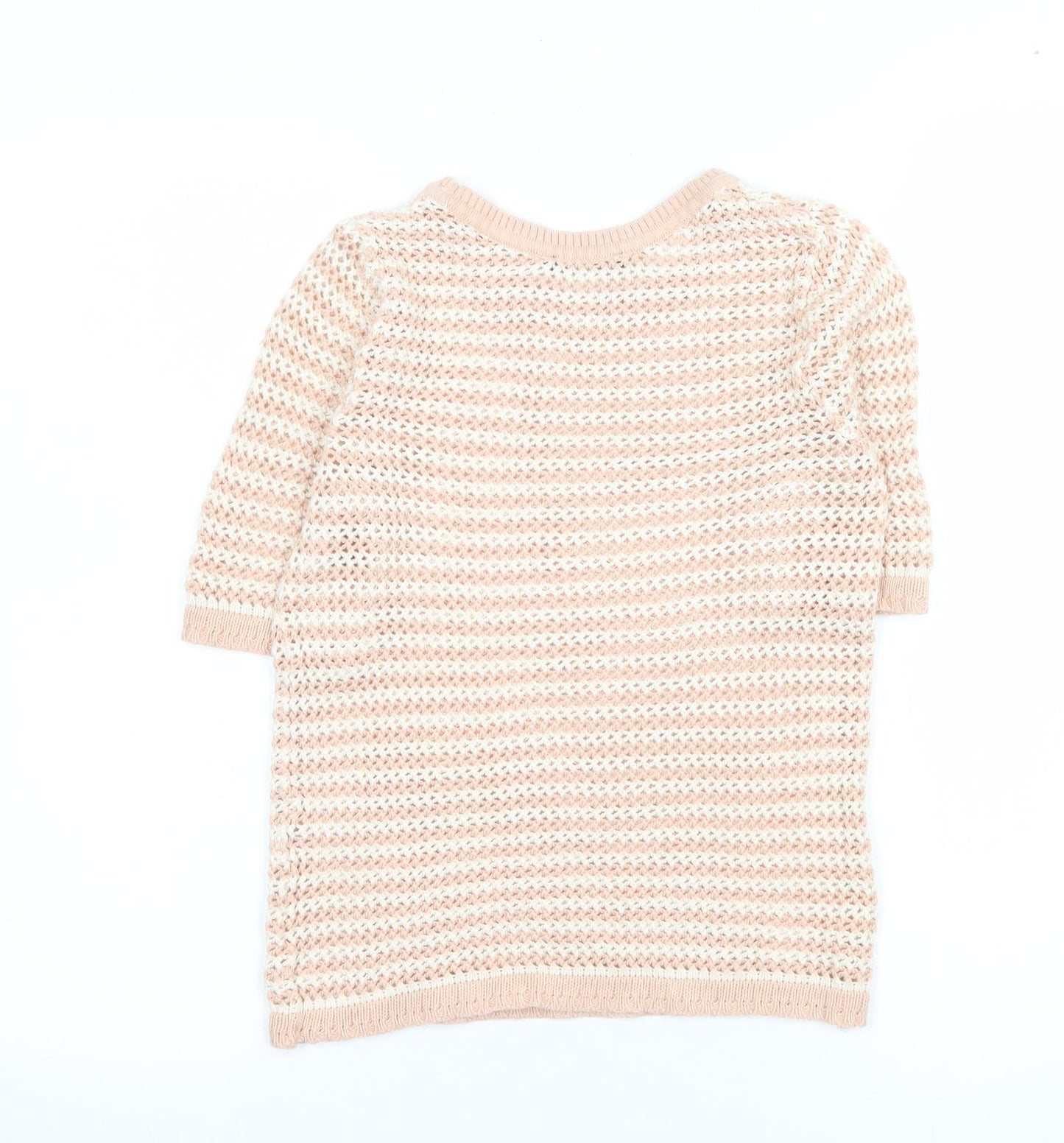 Zara Women Beige Knit Striped Short Sleeve T-Shirt Size S