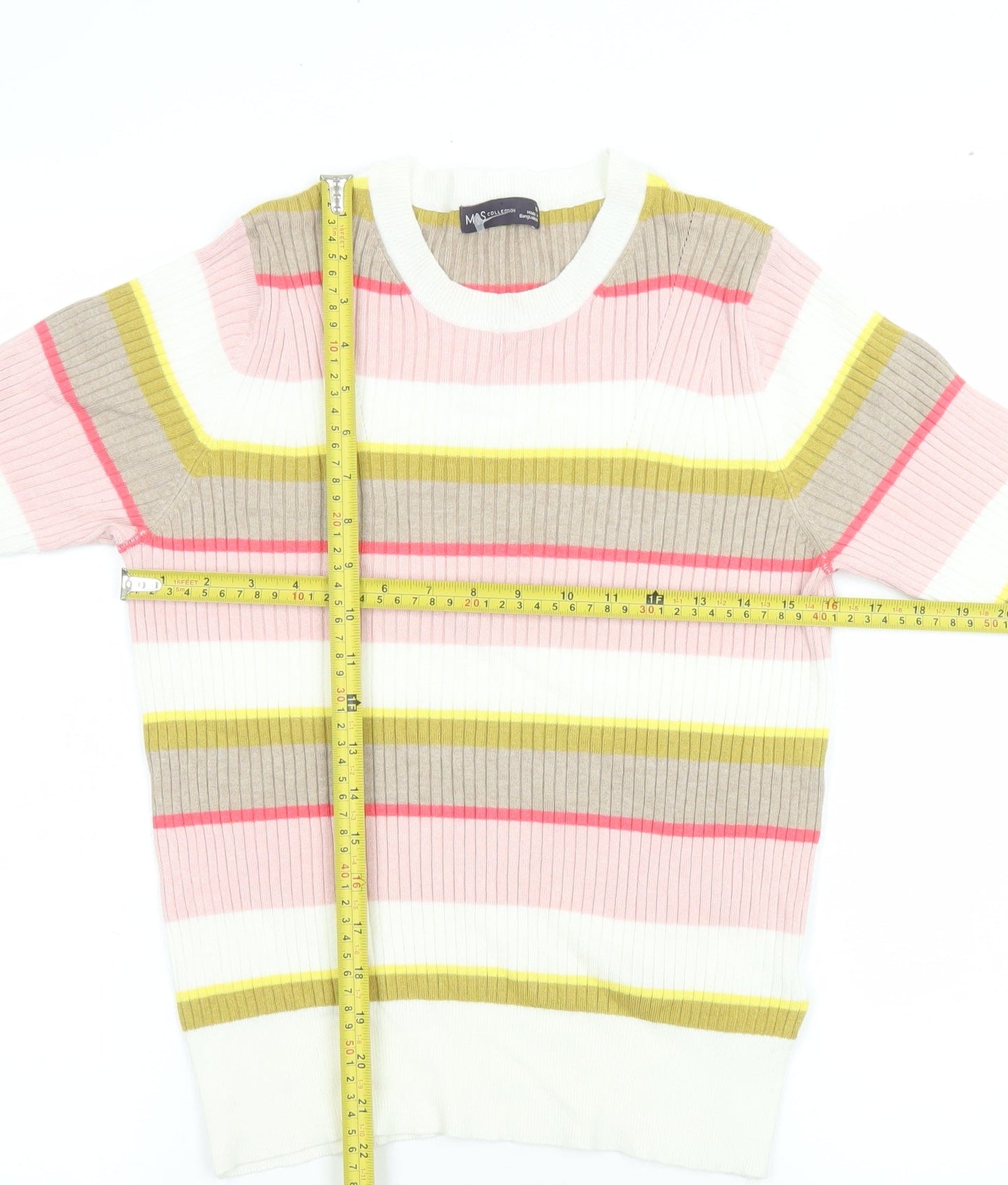 Marks and Spencer Womens Multicoloured Striped Short Sleeve Knit T-Shirt Size 12