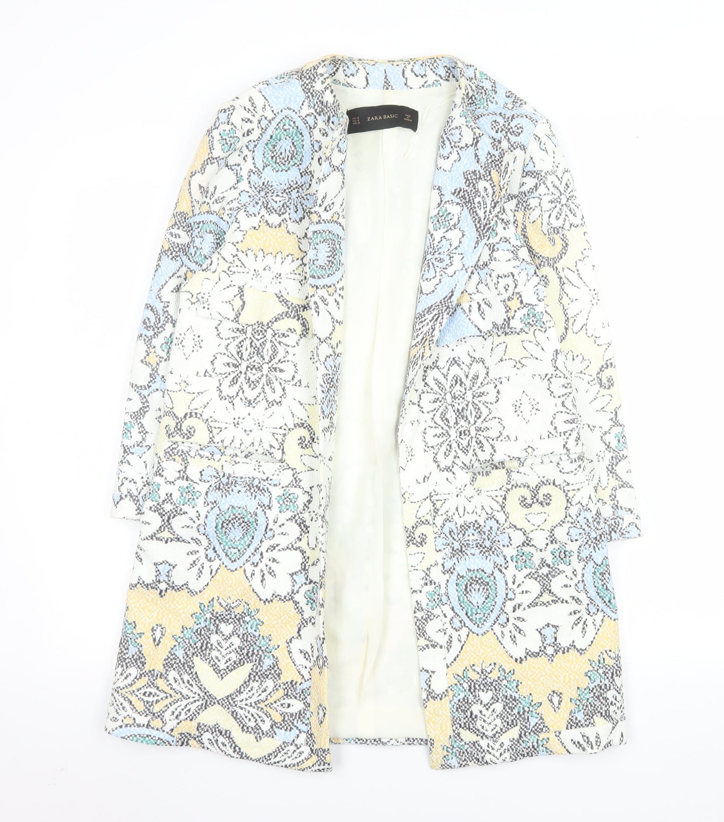 Zara Basic Womens Multicoloured Medium Long Blazer Jacket Cotton Blend