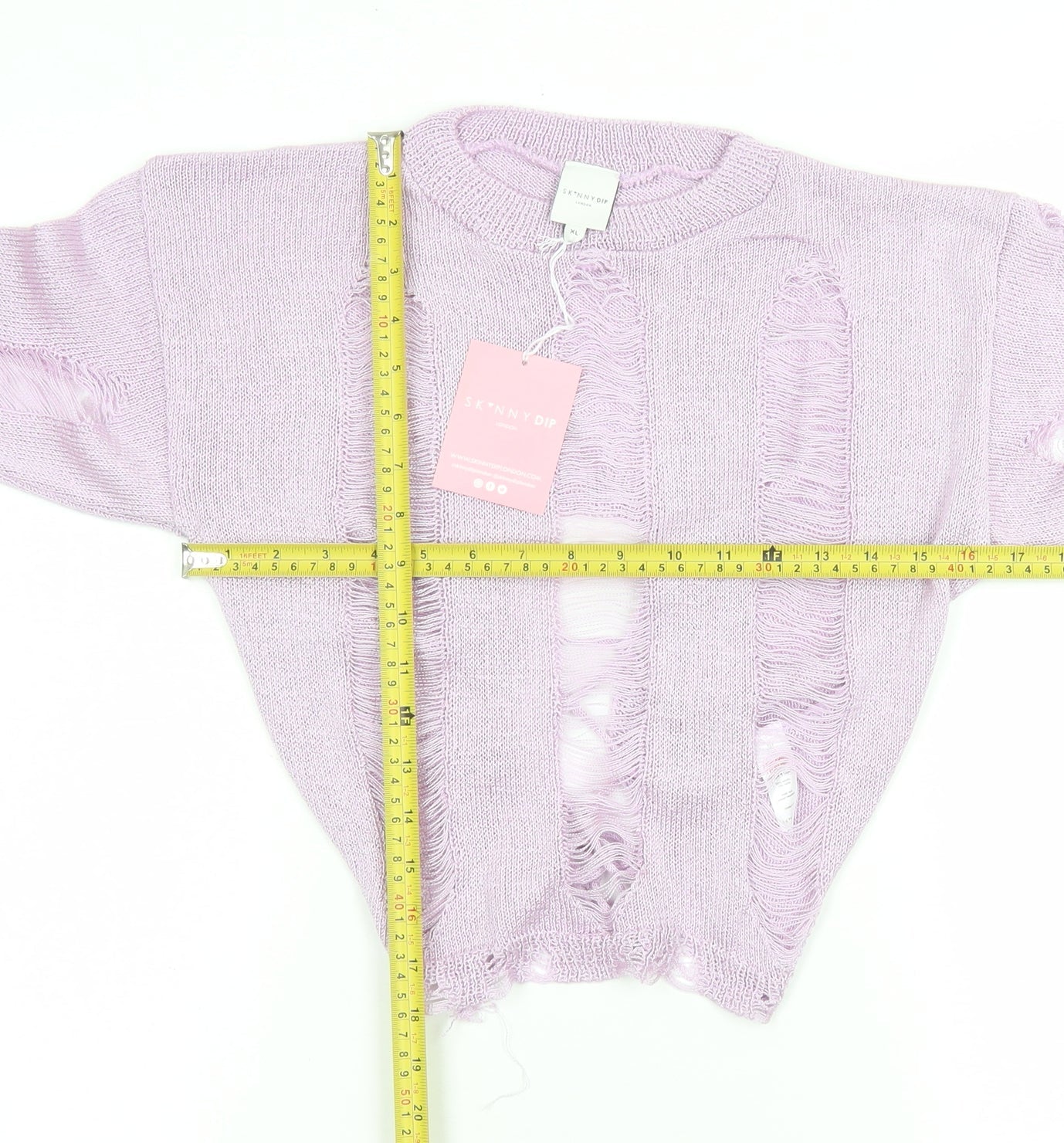Skinnydip Women’s Purple XL Distressed Knit Open Crew Neck Jumper