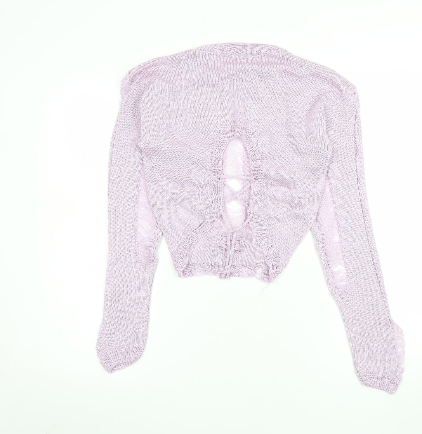 Skinnydip Women’s Purple XL Distressed Knit Open Crew Neck Jumper
