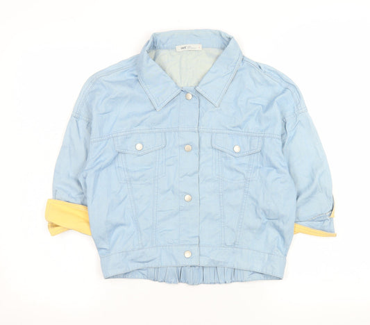 Yammira Women Blue Cropped Button-Up Shirt Size 8 Cotton Blend
