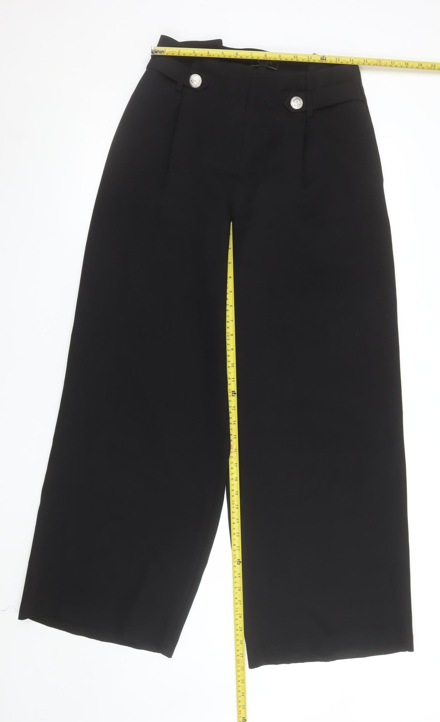 Lipsy Women Black High Waist Wide Leg Cropped Trousers Size 10
