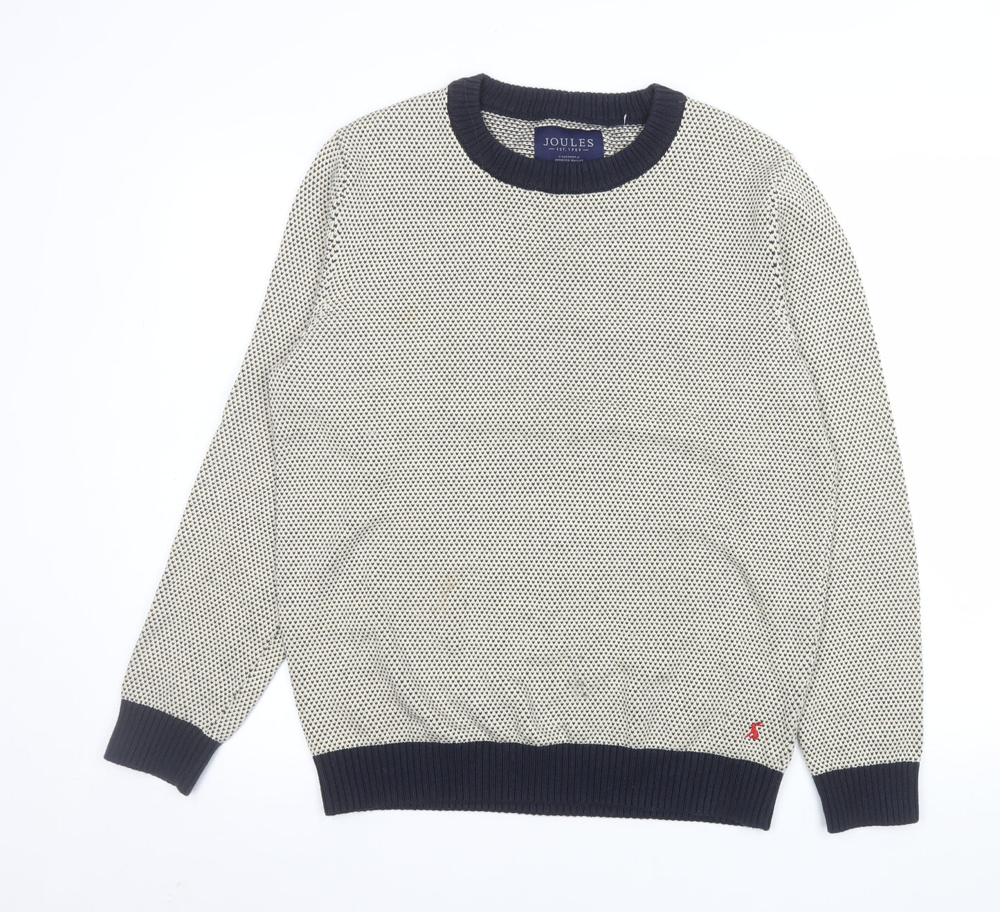 Joules Men’s Beige Cotton Crew Neck Jumper Size M Classic Knit