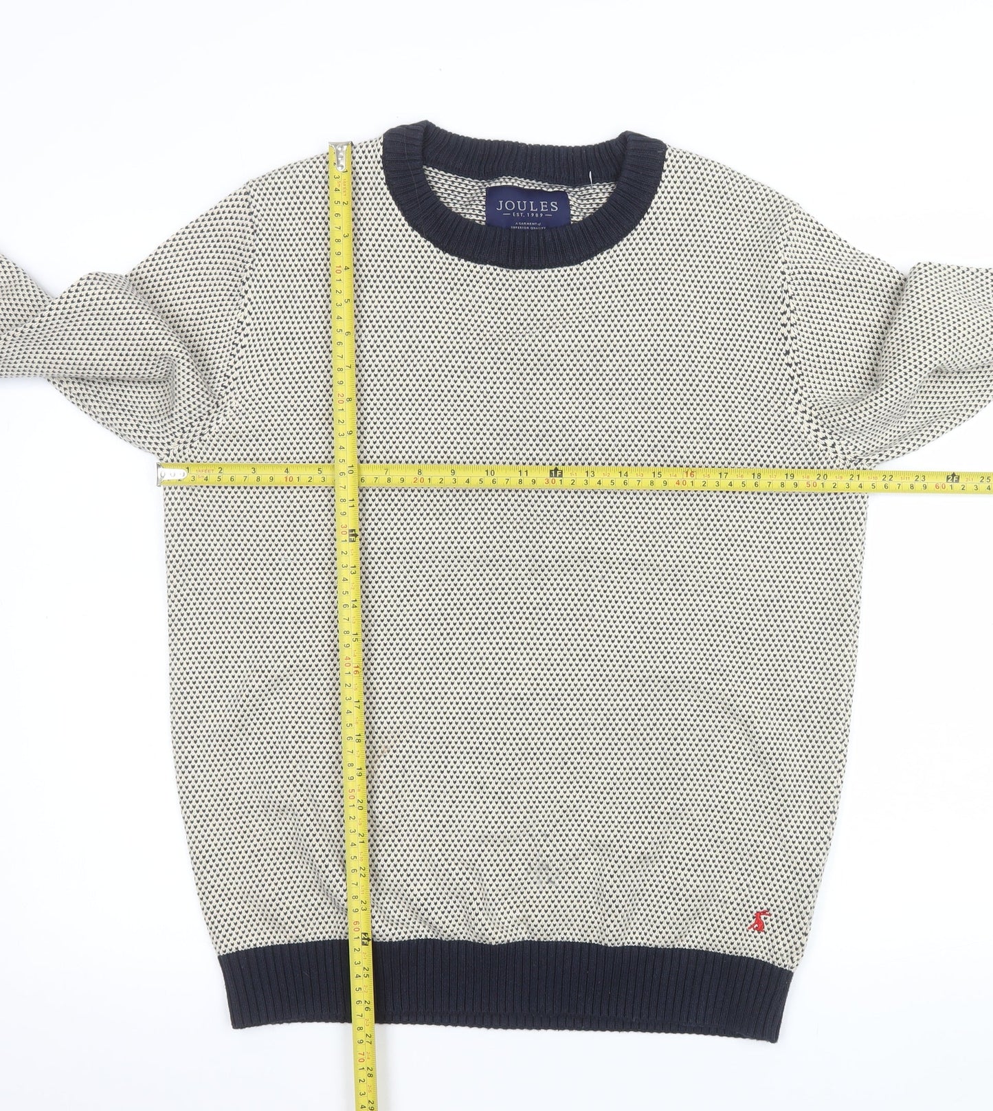 Joules Men’s Beige Cotton Crew Neck Jumper Size M Classic Knit