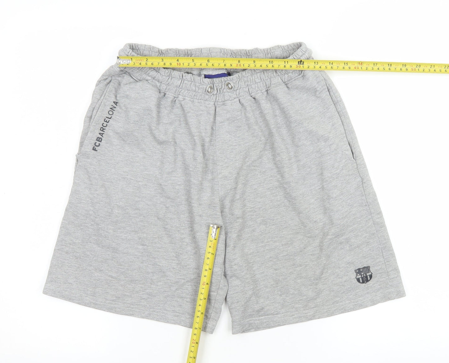 FC Barcelona Men's Grey Athletic Shorts M Regular Fit Elastic Waist