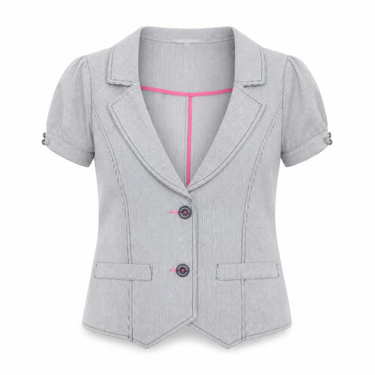 Debenhams Women Grey Pinstripe Short Sleeve Suit Top Size 14