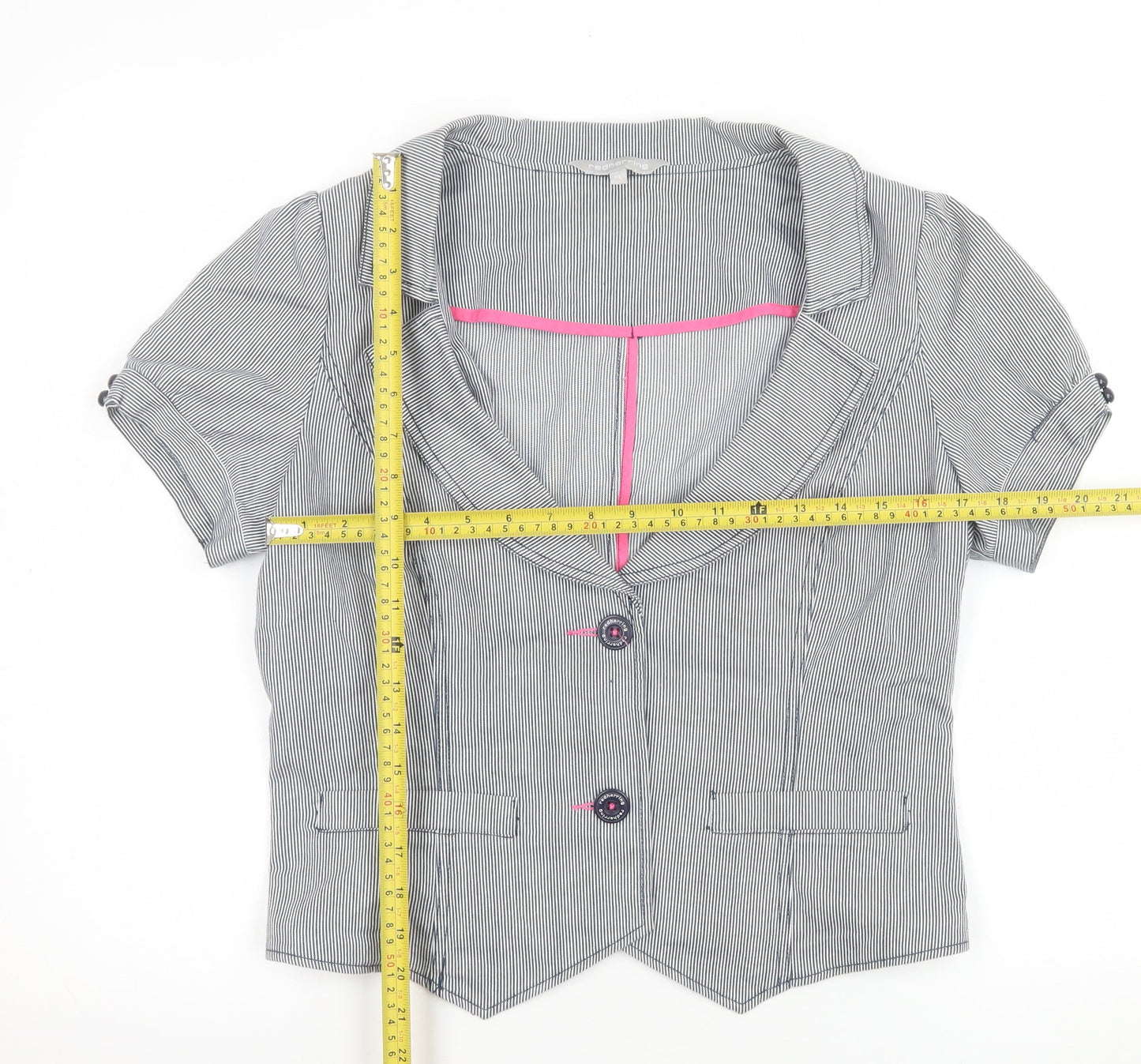 Debenhams Women Grey Pinstripe Short Sleeve Suit Top Size 14
