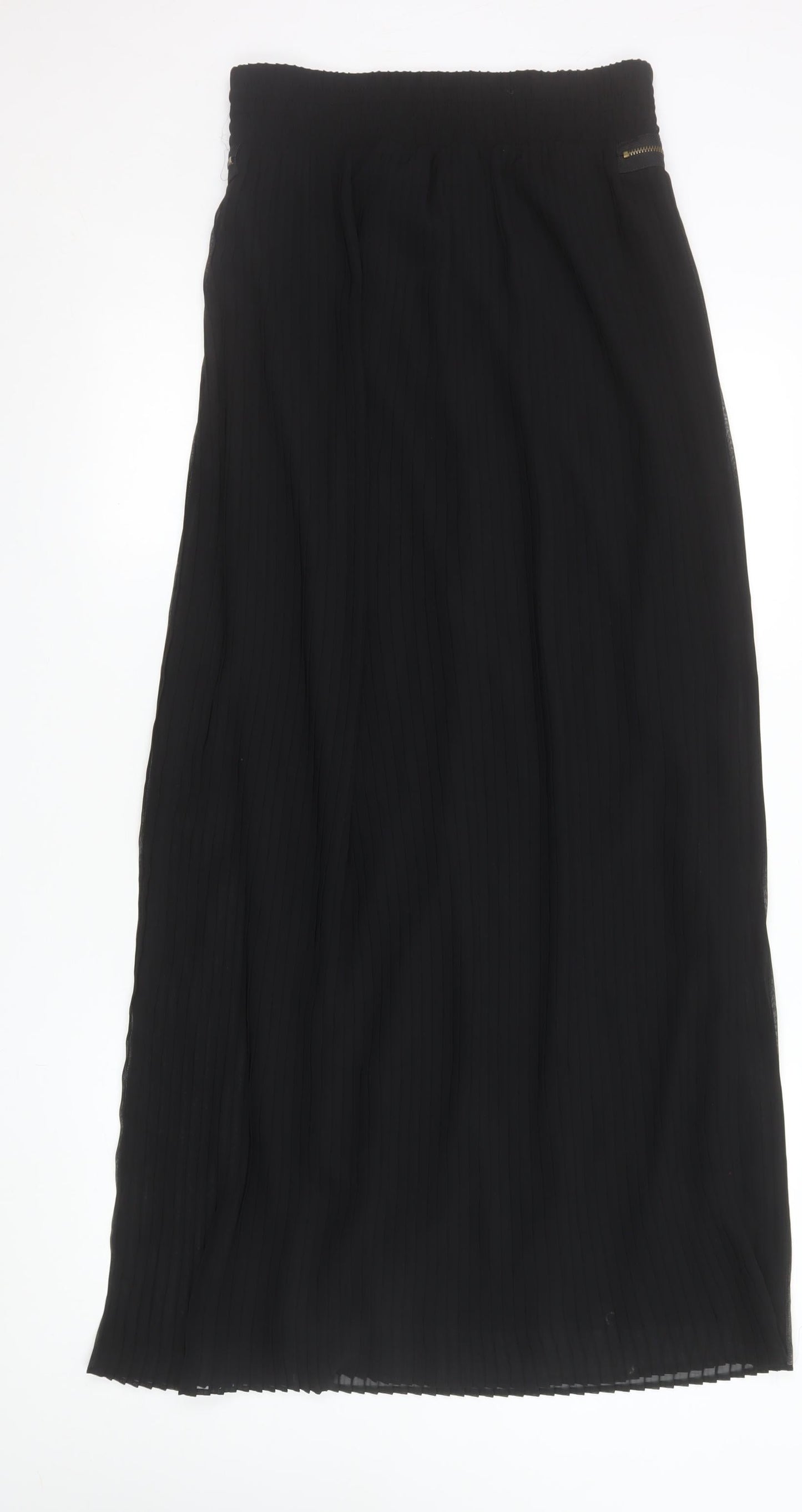 Mango Women Black Midi Straight Skirt S Zip Detail Elastic Waist