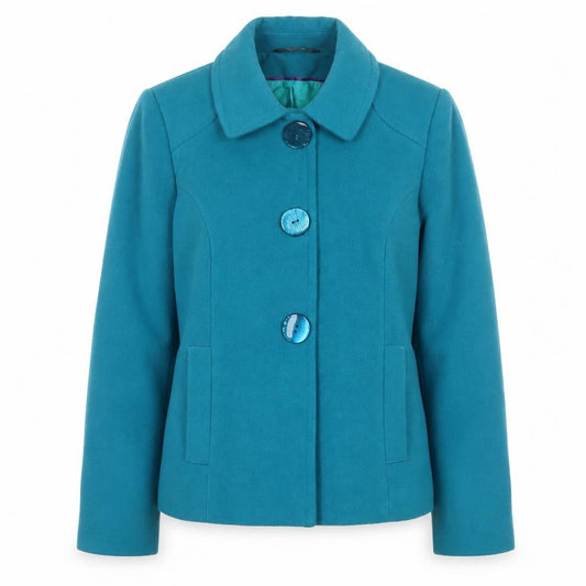 Bonmarché Women Blue Short Button-Up Lined Jacket Size 12