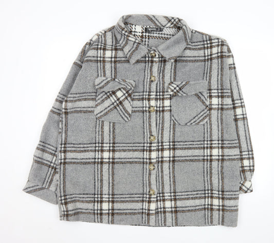 Missguided Women Grey Check Relaxed Button Jacket Size 14