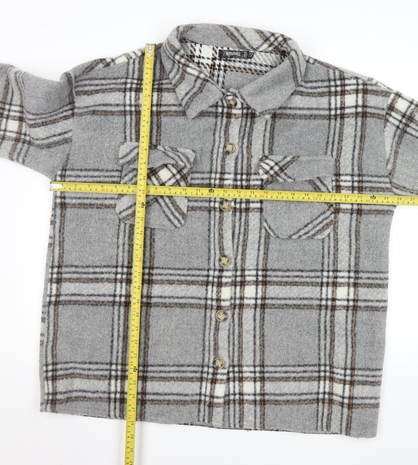 Missguided Women Grey Check Relaxed Button Jacket Size 14