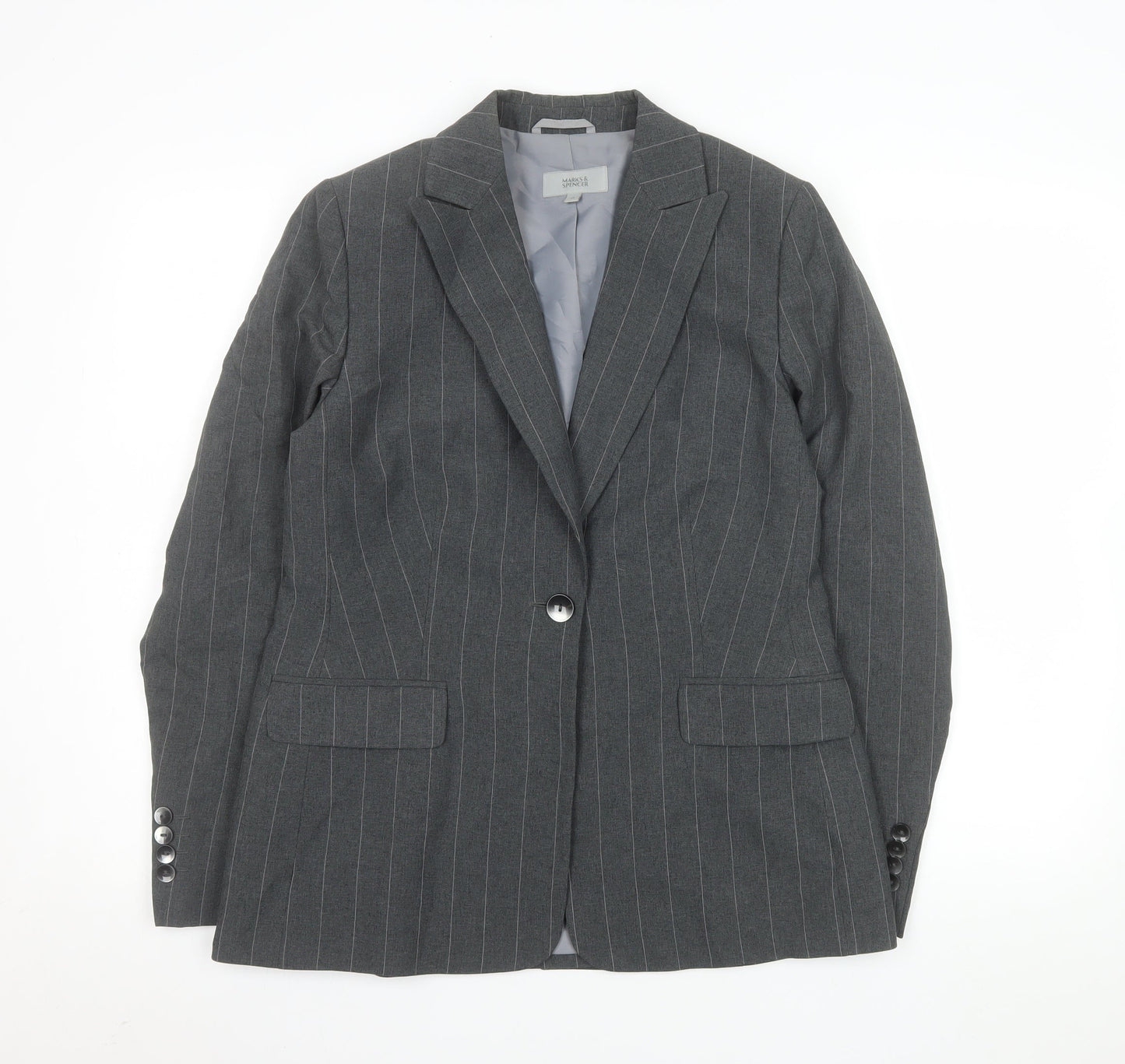 Marks and Spencer Womens Grey Pinstripe Single-Breasted Blazer UK 12