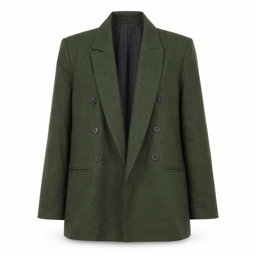 Tu Women Green Double-Breasted Blazer Size 10 Polyester Lined