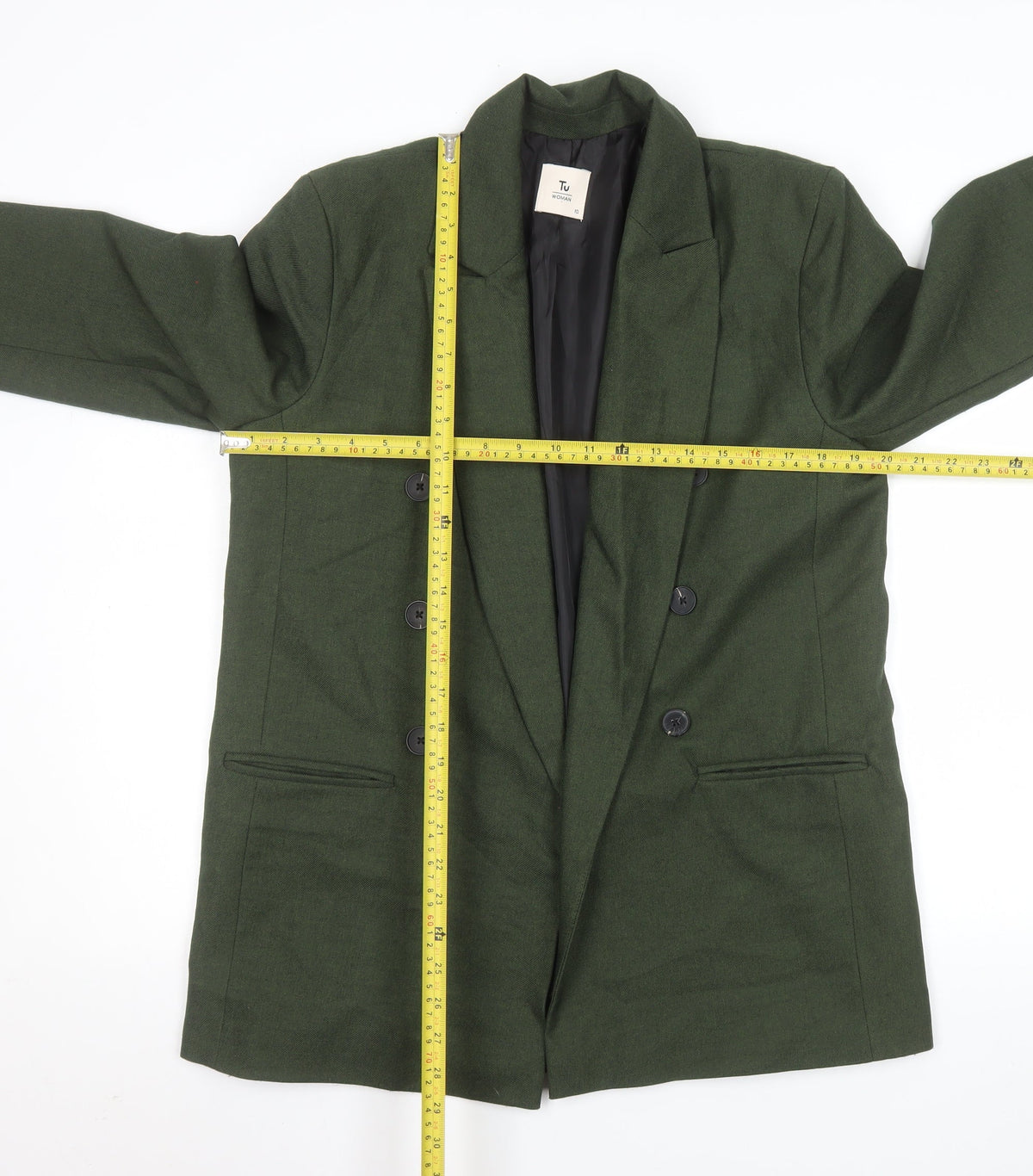 Tu Women Green Double-Breasted Blazer Size 10 Polyester Lined