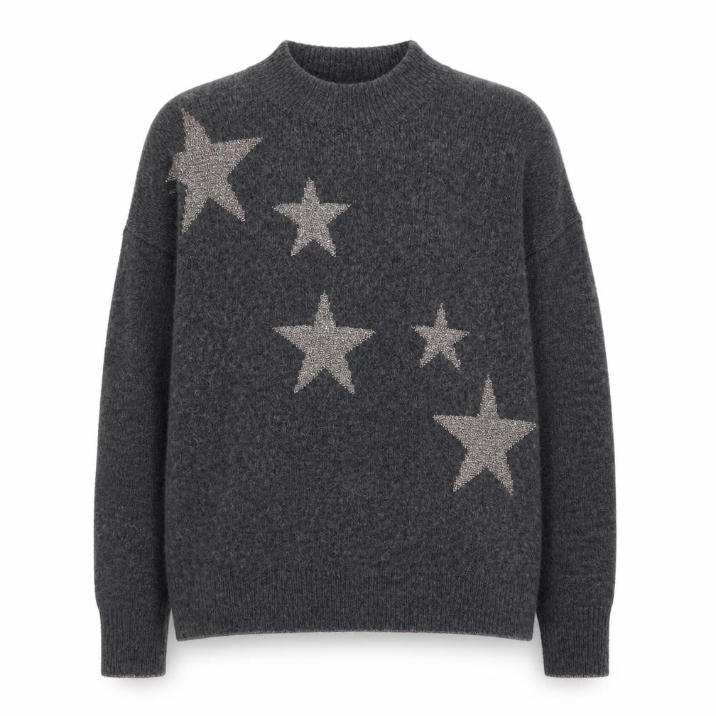 Marks & Spencer Women Grey Star Knit Crew Neck Jumper M