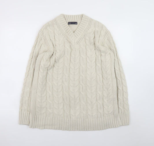 Marks and Spencer Men’s Beige Cable-Knit V-Neck Jumper Medium
