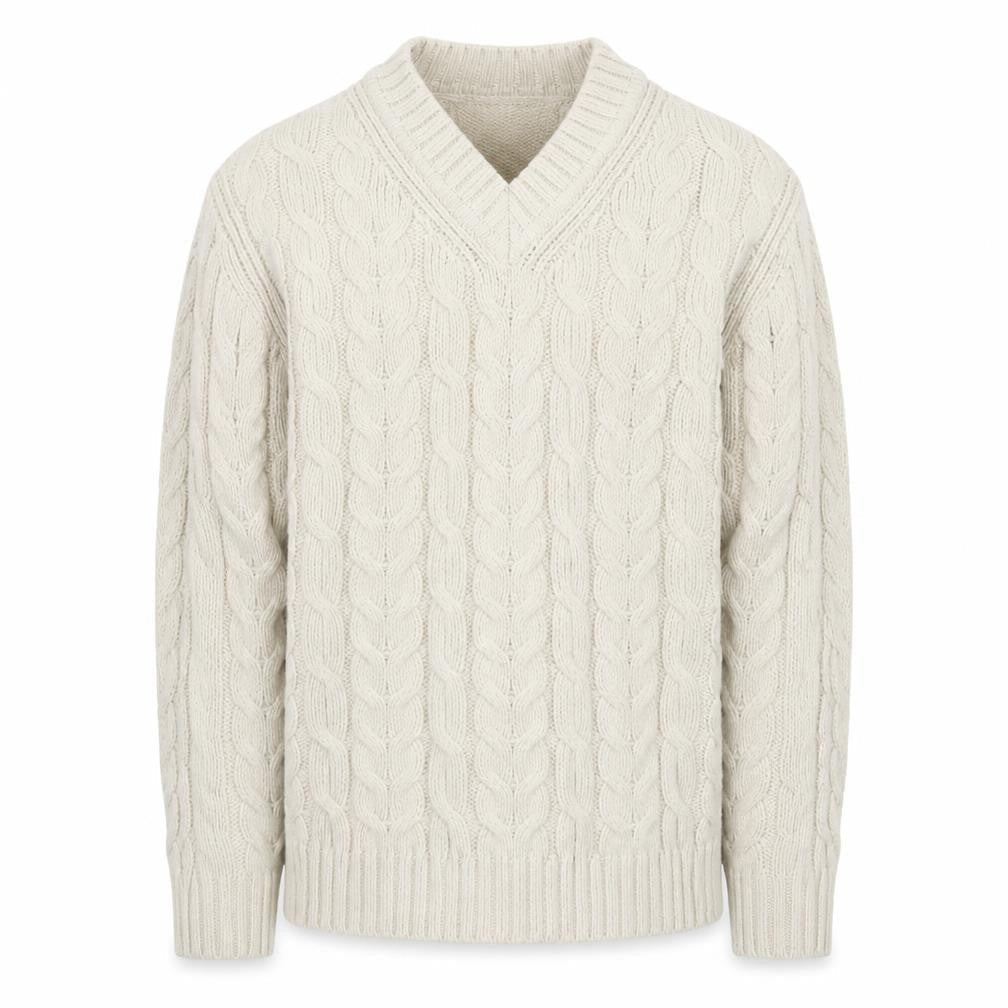 Marks & Spencer Men’s Beige Cable-Knit V-Neck Jumper Medium