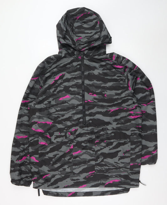 H&M Sport Women's Grey Camo Hooded Anorak Jacket Size 16