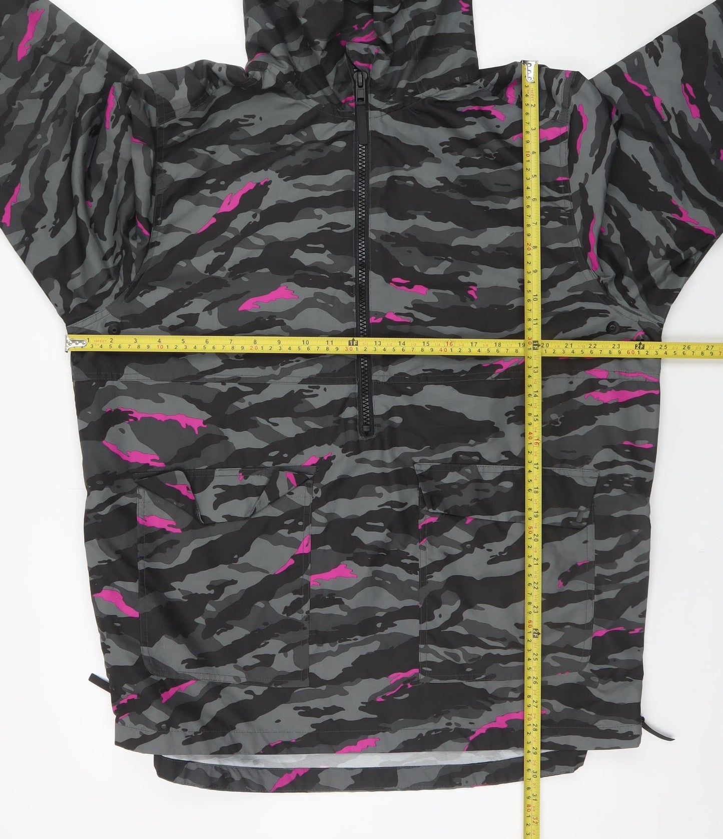 H&M Sport Women's Grey Camo Hooded Anorak Jacket Size 16