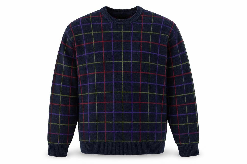 North Forty Four Men's Blue Check Crew Neck Pullover Jumper M