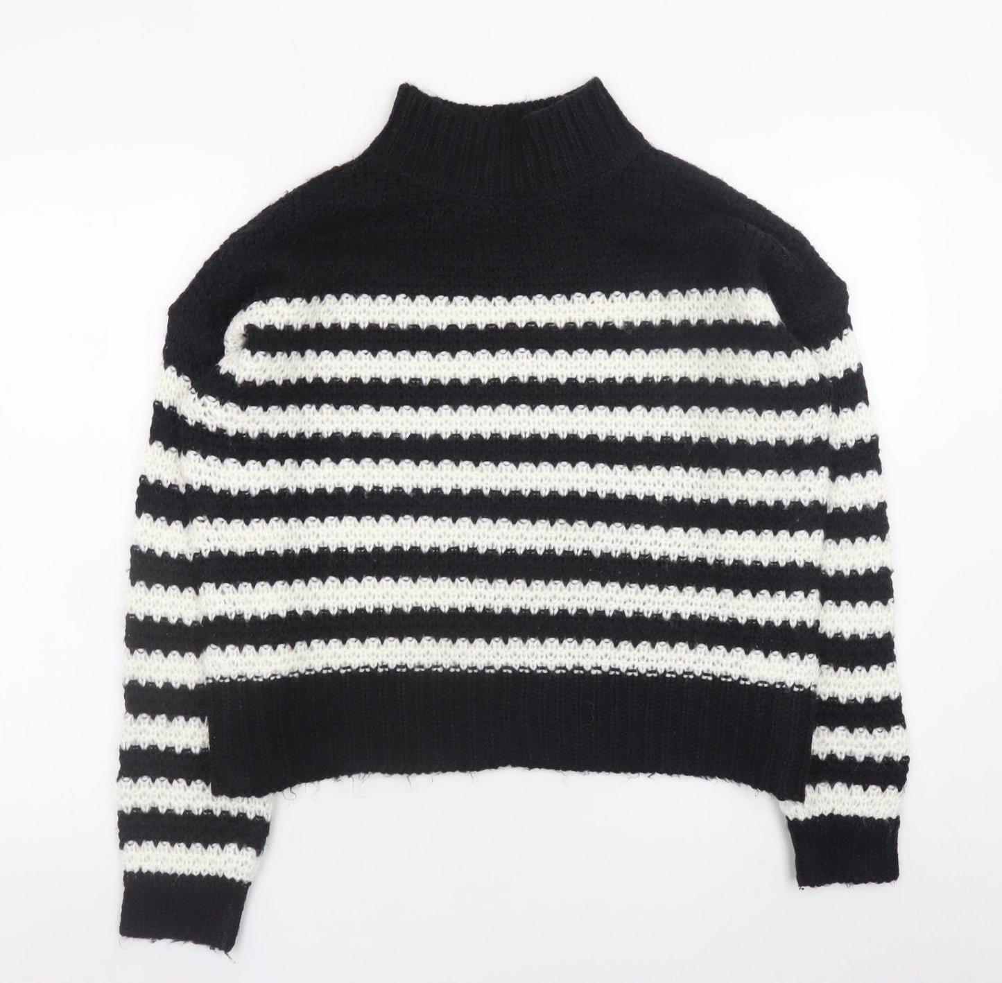 Urban Bliss Womens Black White Striped Mock Neck Knit Jumper Size S