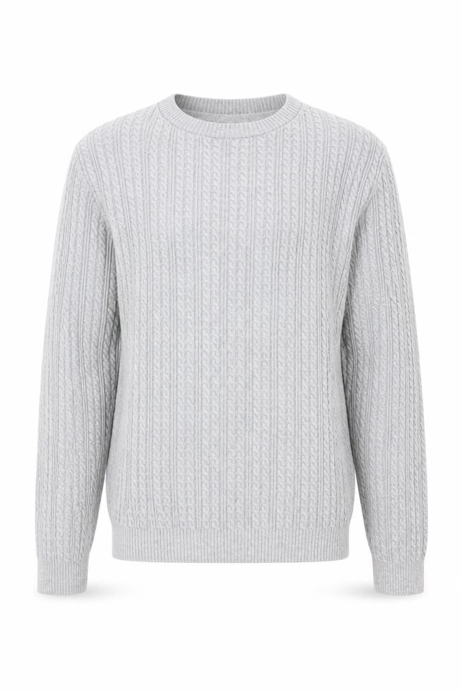 ASOS Men’s Grey Cable-Knit Cotton Blend Crew Neck Jumper Size M