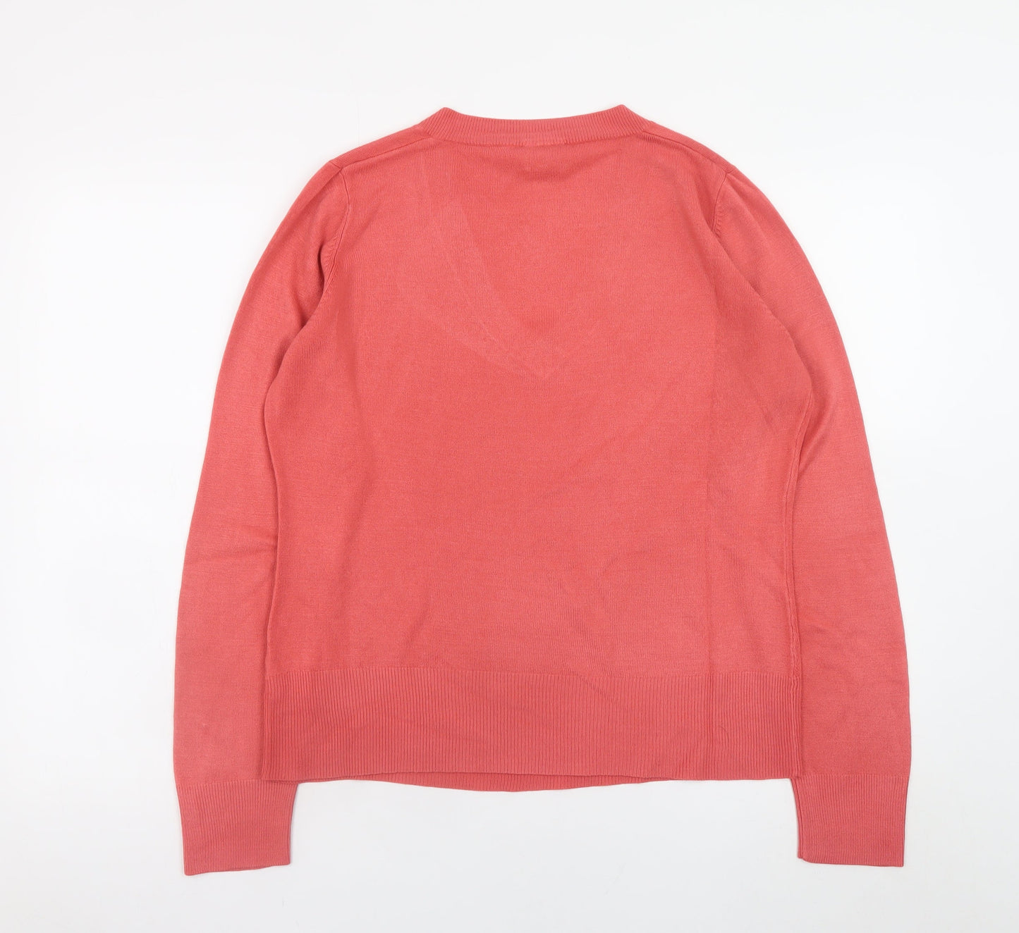 Next Women Pink V-Neck Cotton Jumper UK 16 Long Sleeve