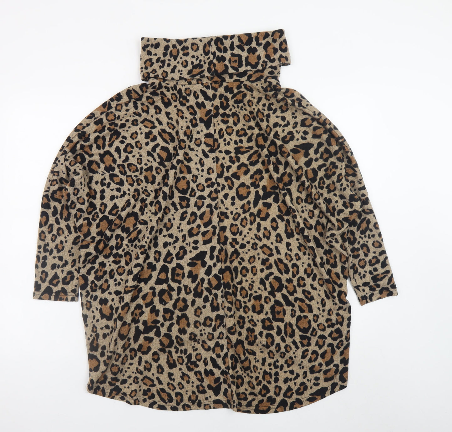 Roman Women Brown Leopard Roll Neck Relaxed Fit Jumper M