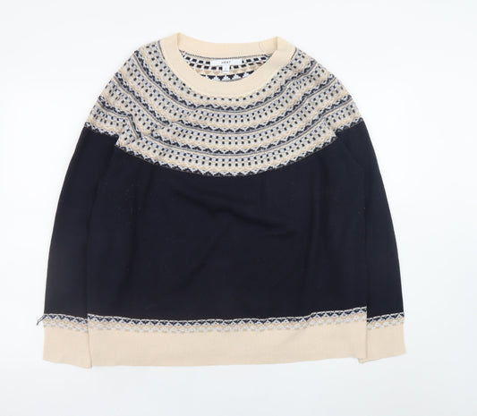 Next Women Beige Fair Isle Acrylic Pullover Jumper L 16