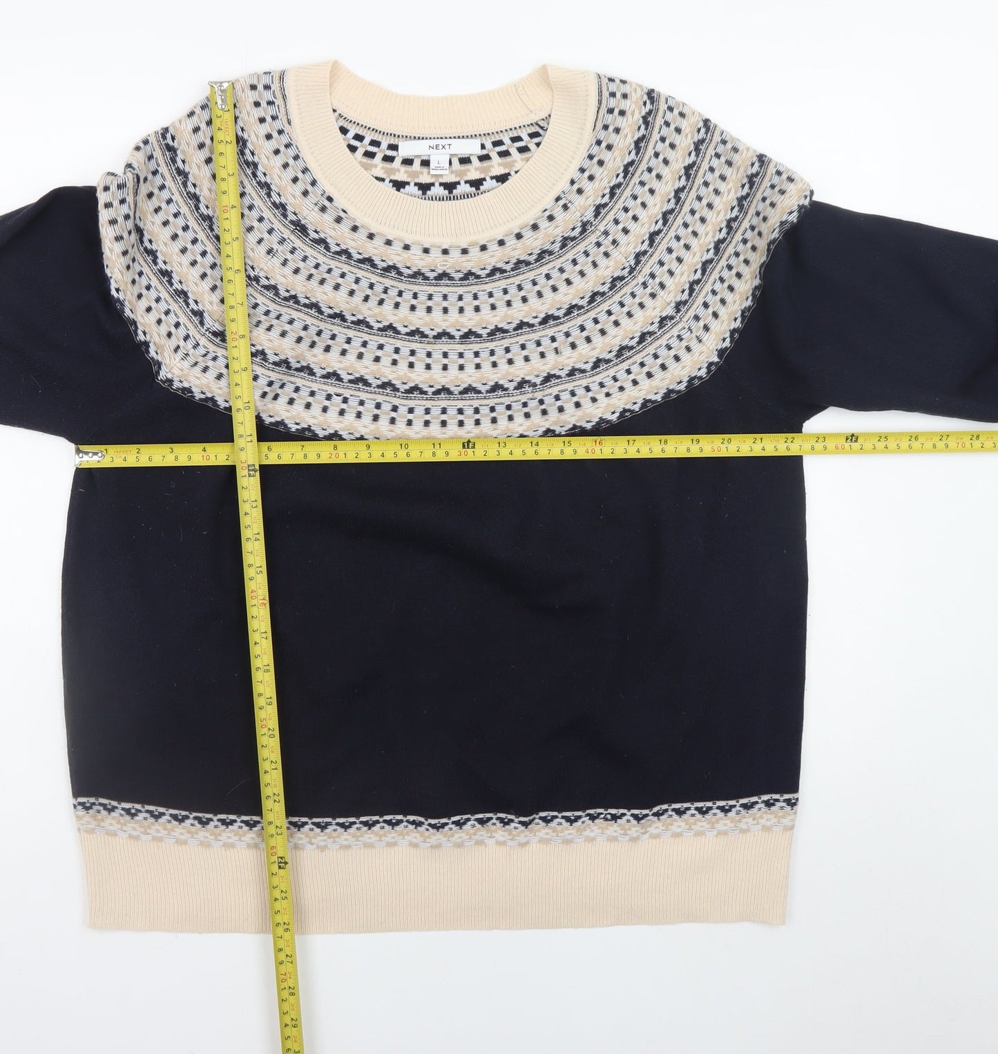 Next Women Beige Fair Isle Acrylic Pullover Jumper L 16