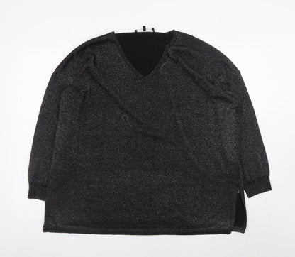 Live Unlimited Women's Black V-Neck Long Sleeve Metallic Pullover Jumper Size 16