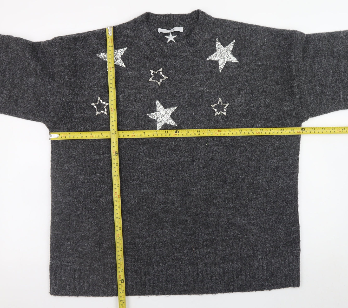 Next Women’s Grey Star Embellished Pullover Jumper Size L