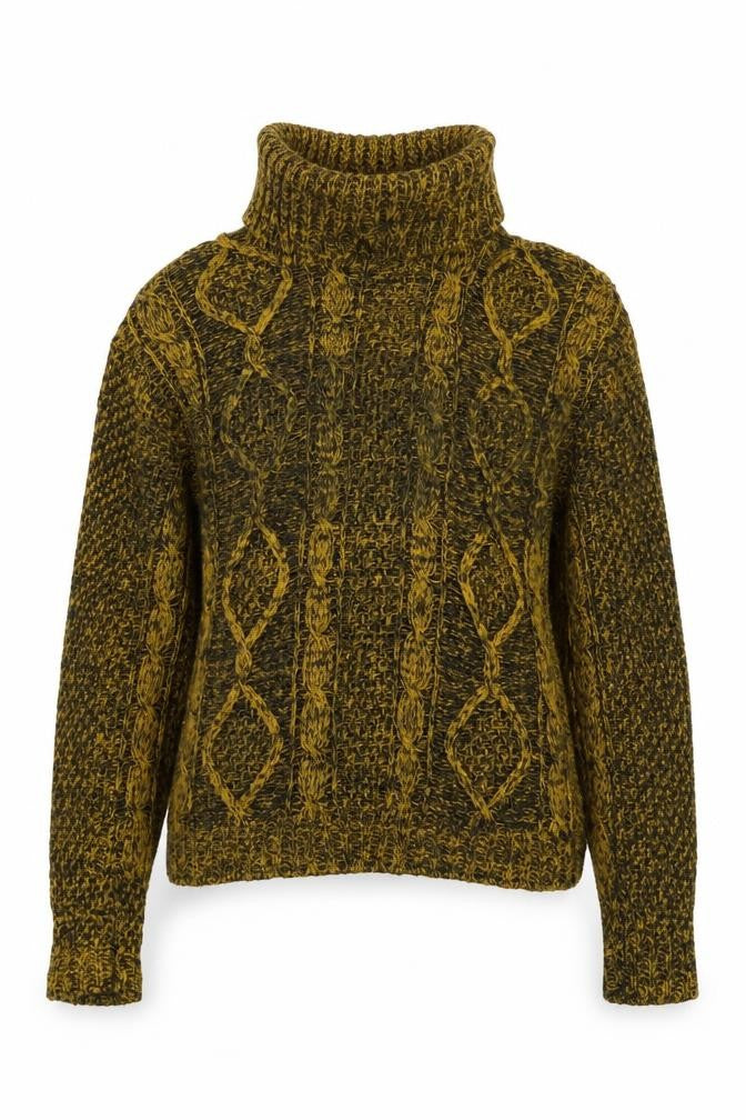 Bassini Women's Brown Roll Neck Chunky-Knit Wool Blend Jumper S