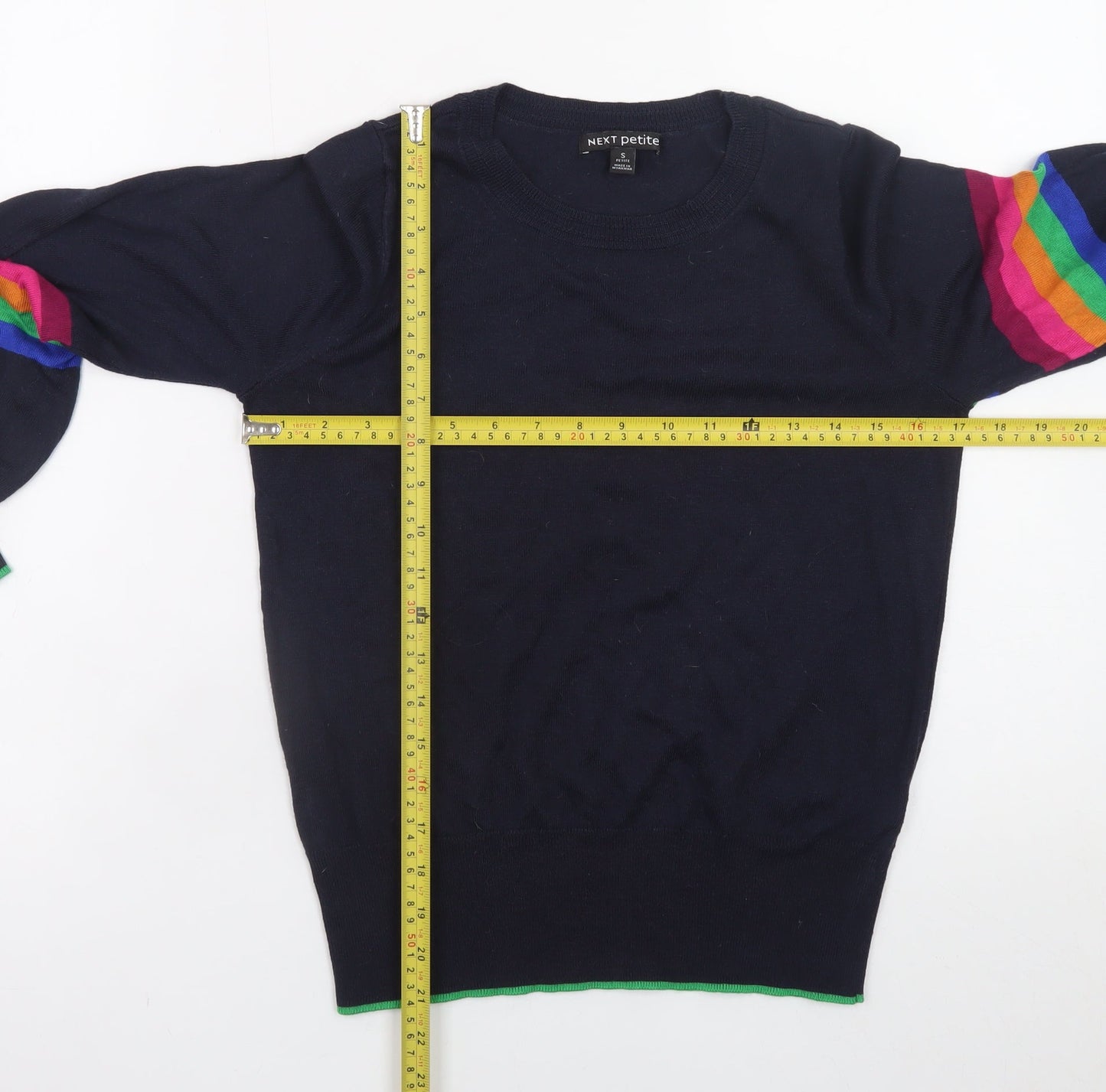 Next Petite Women's Blue Rainbow Stripe Knit Jumper Size S