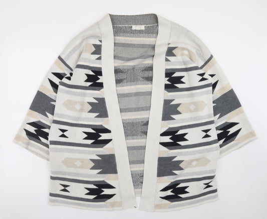 H&M Women Beige Grey Aztec Open Knit Cardigan Size 14