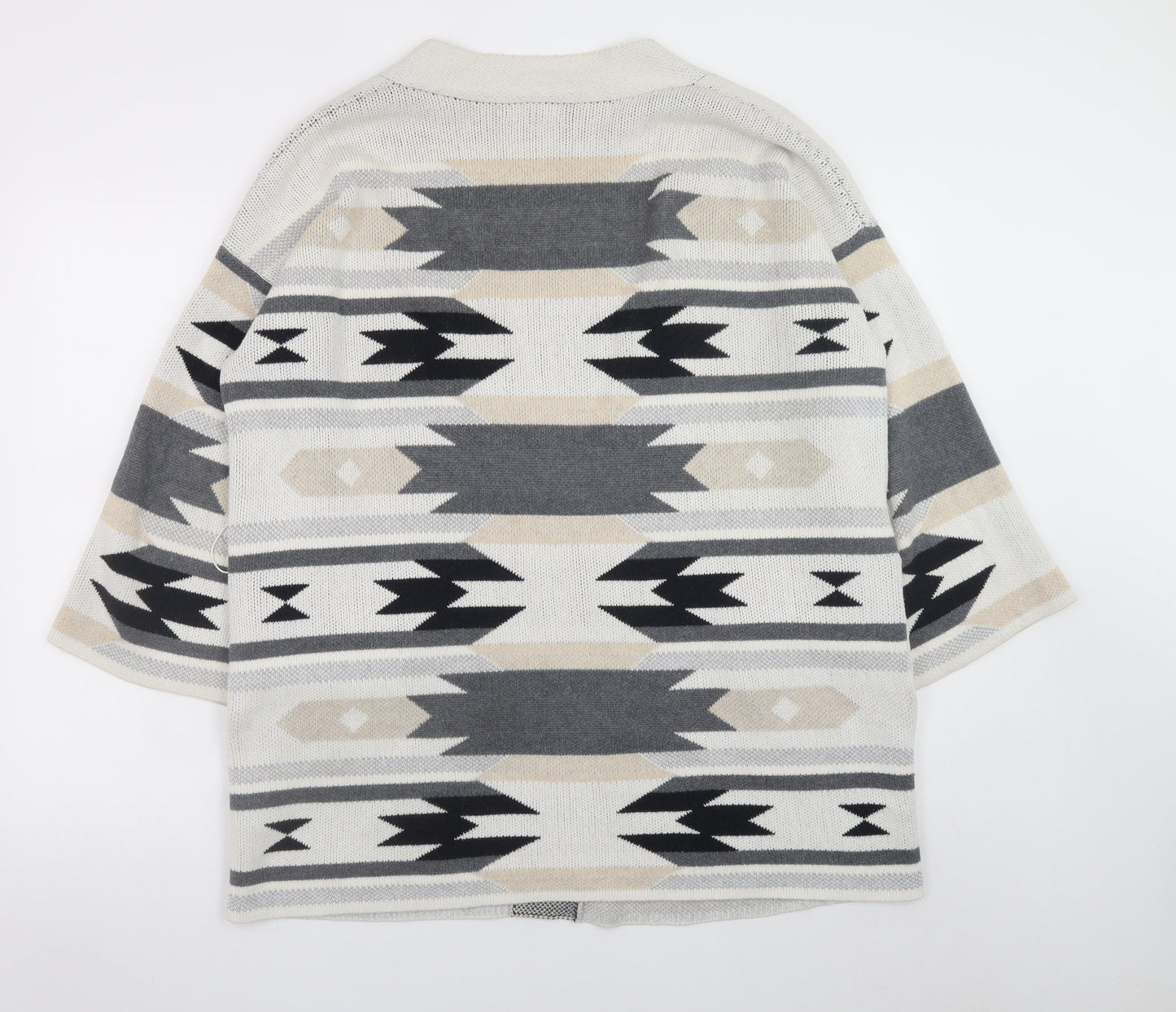 H&M Women Beige Grey Aztec Open Knit Cardigan Size 14