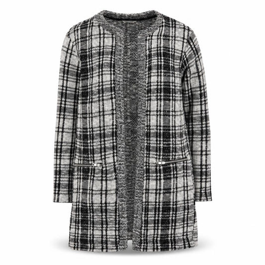 Front view of Miss Selfridge Women’s Black Check Knit Coatigan, size UK 10