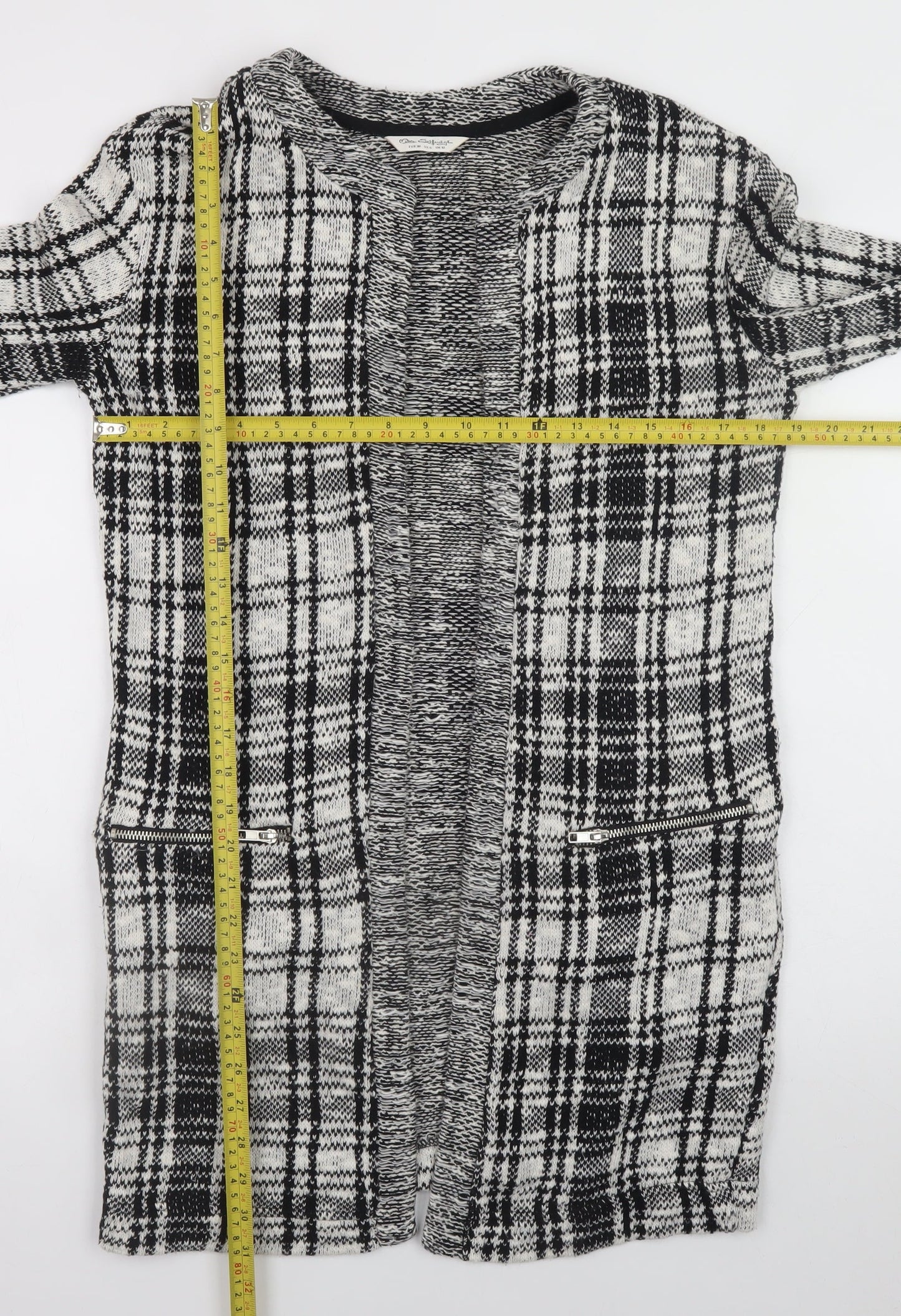 Miss Selfridge Women’s Black Check Knit Coatigan Size 10