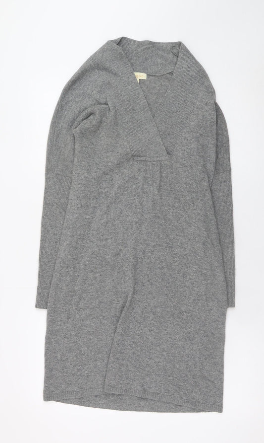 Monsoon Women Grey Small V-Neck Long Sleeve Jumper Dress