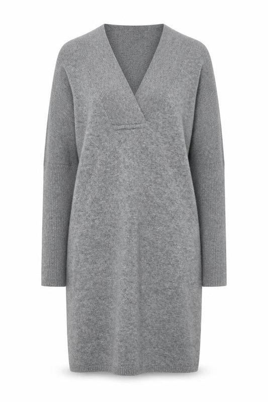 Monsoon Women Grey Small V-Neck Long Sleeve Jumper Dress